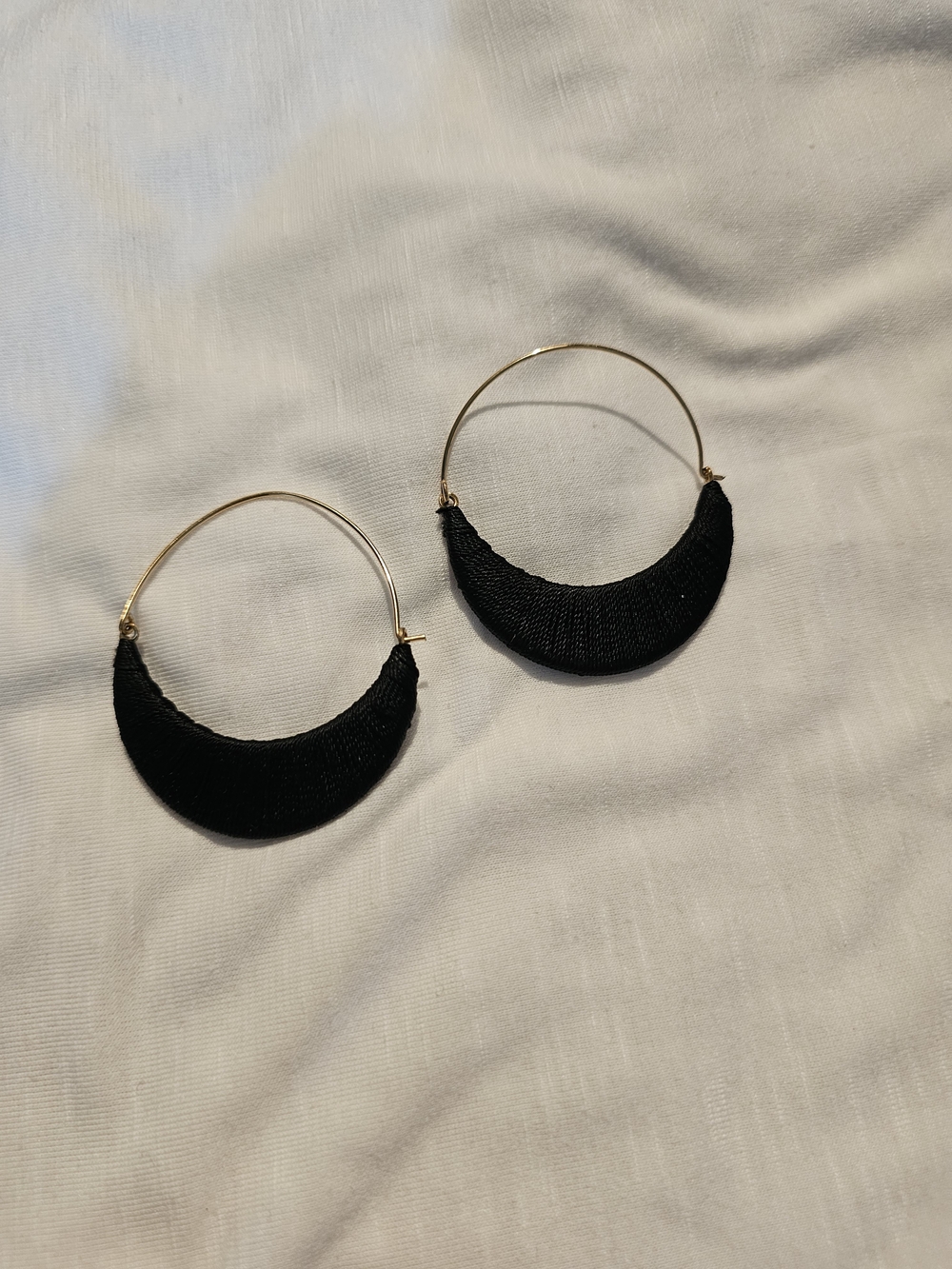 Gold Hoop Earrings with Black Crescent Wrap